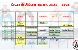 Planning cours collectif saison 2025 -2026