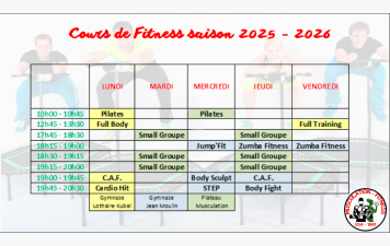 Planning cours collectif saison 2025 -2026